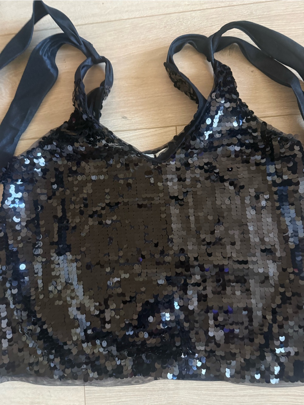 Maeve Black Sequin Tie-Strap Tank